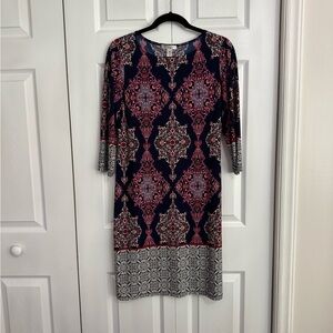 London Style Navy and Pink Long Sleeve Dress